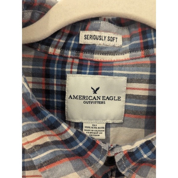 American Eagle Seriously Soft Button Down Shirt Sz XLT Red White Blue - Picture 2 of 10